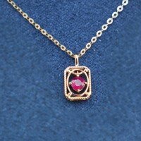 wholesale S925 Sterling Silver Exquisite Micro-Inlaid Red Diamond Necklace for Women, French-Style Hollow Pendant Collarbone Chain-BX0491-Gold 925 Silver