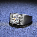 925 Sterling Silver Moissanite 1ct Classic Four-Prong Men's Band Ring Live-0-0