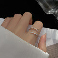 wholesale S925 silver ring women Korean style simple and fresh sweet diamond-encrusted cross open jewelry J7875-0-3