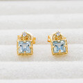wholesale 14k Gold Plated S925 Silver Minimalist Square Aquamarine Zirconium Stud Earrings, Japanese Style NOJ* Inspired-0-2