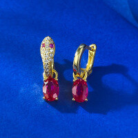 wholesale S925 silver new small design red blue green gemstone earrings 4*6 oval exquisite earrings-E550 Red Diamond>925 Silver