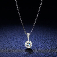 925 Silver 1ct Moissanite Three-Prong Pendant Necklace, Women's Classic-1-carat necklace (set with cubic zirconia)  925 silver