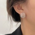 wholesale S925 Sterling Silver Hollow-Out Sphere Earrings for Women, Light Luxury Fashion Korean New Woven Geometric Stud Earrings-0-4