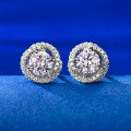 wholesale Sterling Silver New 1 Carat Simulated Diamond Luxuriously Set Full Diamond Stud Earrings European and American Cross-Border Style-0-5