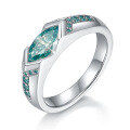 wholesale Sterling Silver Tiktok Horus Lake Water Blue 5*10mm 1ct Blue-Green Moissanite Ring Unisex-0-0