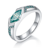 wholesale Sterling Silver Tiktok Horus Lake Water Blue 5*10mm 1ct Blue-Green Moissanite Ring Unisex-1+0.26ct US size 5