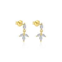 wholesale S925 Sterling Silver Marquise Zirconia Drop Dangle Earrings With Crystal Accents And Tassel-E4816-Gold/Pair of Three-Leaf Leaves 925 Silver