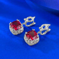 wholesale S925 silver jewelry new design 10*10 red diamond chunky square earrings for women, lightweight luxury vintage style, suitable for cross-border live streaming-0-1