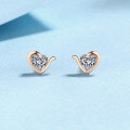 wholesale S925 Sterling Silver Moissanite Champagne Gold Heart-Shaped Moissanite Stud Earrings, Fresh and Sweet Niche Style-0-0