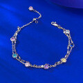 wholesale S925 Silver New Double-Layer Bubble Rainbow Colorful Diamond Adjustable Bracelet, a Xiaohongshu Hit-0-1
