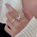 wholesale S925 Sterling Silver Bow Ring for Women, Korean Style New Ins Trend Minimalist Niche Adjustable Open Ring-0-2