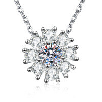 S925 Sterling Silver Moissanite Necklace, High-End Diamond-Sunflower Snowflake Pendant, Luxurious.-5mm high-carbon stone  925 silver