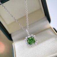 wholesale S925 Sterling Silver Small Fresh Apple Green Ice-Cut Necklace for Women with Colored Gemstone Pendant, Direct Factory Supply-7*7 (Apple Green Ice Flower Cut) Necklace 925 Silver