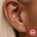 wholesale S925 Sterling Silver Diamond-Encrusted Flower Octagram Stud Earrings, Trendy Four-Leaf Clover Ins Style-0-3