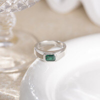 wholesale S925 Silver Cross-border 1ct Emerald Men's Ring European and American Sapphire Minimalist Trendy Men's S9235 Ring-Cultured Emerald US size 11.5