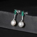 wholesale S925 Sterling Silver Fashionable Light Luxury Style Natural Freshwater Pearl Earrings Women Elegant Gemstone Inlaid Ear Studs-0-3