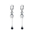 wholesale S925 Sterling Silver Internet-Famous Bear Black Zircon Tassel Ear Clips, Light Luxury Versatile Retro Earrings for Women-0-4