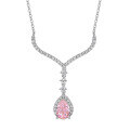 wholesale S925 Sterling Silver Summer Pink Diamond Teardrop Small and Fresh Daily Wear All-Match Necklace Live Streaming Hit Collarbone Chain with Ice Flower Cut-0-4
