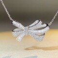 wholesale S925 Sterling Silver Fully Paved Diamond Bow Necklace for Women, Ins Style, TikTok Cross-Border Hit-0-3