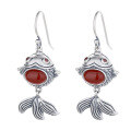 wholesale S925 Sterling Silver Chinese Classical Ethnic Style Goldfish Inlaid with Southern Red Agate Pendant Earrings-0-5