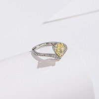 wholesale S925 Silver Pink High Carbon Stone Pear-Shaped Ring Fashion Ice Flower Cut Princess Tiara Ring Cross-Border New Accessories-Yellow diamond ring