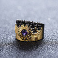 wholesale 925 silver Italian designer ring with a vintage-style lycoris design and natural amethyst-0-0