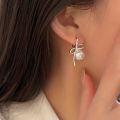 wholesale S925 Sterling Silver Swarovski Pearl Bow Ear Stud Women's Korean New Style Internet Celebrity French High-end Earrings-0-2