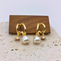 wholesale Metal material cross-border hit West home double loop irregular pearl Saturn earrings light luxury high-end water drop three-dimensional semi-cooked unisex same style-xb275--Double ring special-shaped pearl earrings (gold)