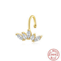 wholesale 925 Sterling Silver Ins-style Crown Marquise Prong-set Crystal Ear Cuffs for Non-Pierced Ears-Single gold 925 silver