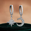 S925 Silver Star-shaped Hoop Earrings with Moissanite, Long and Trendy-0-1