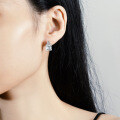 S925 Silver Four-Prong Earrings with Emerald-Cut Moissanite-0-3