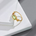 wholesale S925 gold-plated silver vintage Japanese luxury women's ring with green peridot flower gemstone colored treasure series-0-3