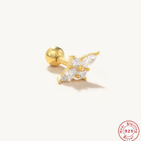 wholesale S925 Sterling Silver Diamond-Studded Threaded Single Earring, Popular Ins Style Bone Ear Stud-Single platinum