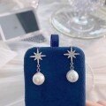 wholesale S925 Sterling Silver Eight-Pointed Star Pearl Pin Earrings for Women, Elegant and Graceful Micro-Set New Sweet Ear Accessories-0-2