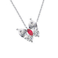 wholesale S925 Sterling Silver Cloud-Pull Jewelry Butterfly Necklace with 8A Ultra-Sparkling Zircon, Light Luxury and Advanced Fashion Sense-Premium round zircon, 4A pear-shaped white + red zircon, chain length 40 + 5CM 925 silver