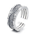 wholesale S925 Sterling Silver Retro Neutral-toned Minimalist Style Irregular Growth Texture Trendy Streetwear Adjustable Ring-0-4