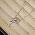 wholesale S925 Sterling Silver Fresh and Sweet Ins Style Diamond-Inlaid Moon and Star Tassel Necklace Y01375-0-1