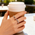 Sterling Silver Moissanite Mobius Ring with Pavé Diamonds-0-0
