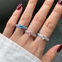 wholesale S925 Sterling Silver Cross-Border New Women's Fashion Sweet Rainbow Pink Barbie Series Heart-Shaped Zircon Ring-White Diamond DY120881 No. 5