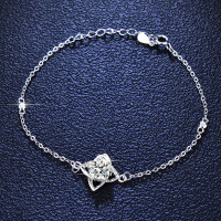 925 Silver Moissanite Four-Leaf Clover Simple Women's Bracelet Live Factory Direct-1 carat (set with moissanite)  925 silver