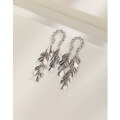 wholesale 925 Sterling Silver High-end Leaf Tassel Drop Earrings for Women, Small Batch Design, Exquisite Light Luxury Elegant Ear Studs Earrings-0-0