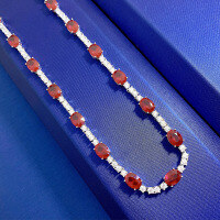 wholesale 925 Silver Luxurious Collarbone Necklace 44cm with New Jewelry Design Full-Set 2ct Oval 6*8 High Carbon Diamond-N035 Ruby Necklace>925 Silver