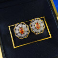 wholesale 925 Silver Bohemian-style Sunset Orange Earrings for Women, Oval 4*6 Small Design Studs-0-3