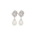 wholesale 925 Sterling Silver Pearl Earrings for Women, Light Luxury High-End French Retro Niche Design Floral Bud Ear Studs Long Drop Earrings-0-4