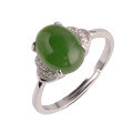 wholesale 925 Sterling Silver Inlaid Hetian Jade Ring with Certificate, New Chinese Retro Style Adjustable Jasper Ring for Women-0-4