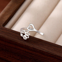 wholesale 925 Sterling Silver Openwork Cat Paw Print Dog Paw Print Toe Ring Adjustable Tail Ring Women's Knuckle Ring-Toe Ring【Pink Ring】 925 Silver