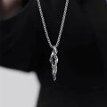 wholesale 925 Silver Retro Driftwood Necklace for Men, Personalized Hip-Hop Style Thai Silver Ins Withered Wood Pendant Long Layering Chain-0-2