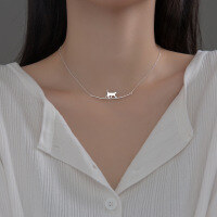 wholesale S925 Sterling Silver Korean Version Sweet and Lovely Small Kitten Necklace for Women, Elegant Animal-themed Arc Collarbone Chain D7324-s925 silver necklace 925 silver