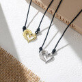 wholesale Silver geometric love pendant necklace with adjustable black leather cord, a trendy Xiaohongshu hit-0-0