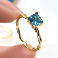 wholesale S925 Silver New Twist Princess Square Ring for Women Wedding Band Ins Minimalist Style-Sea Blue Zirconium No. 8